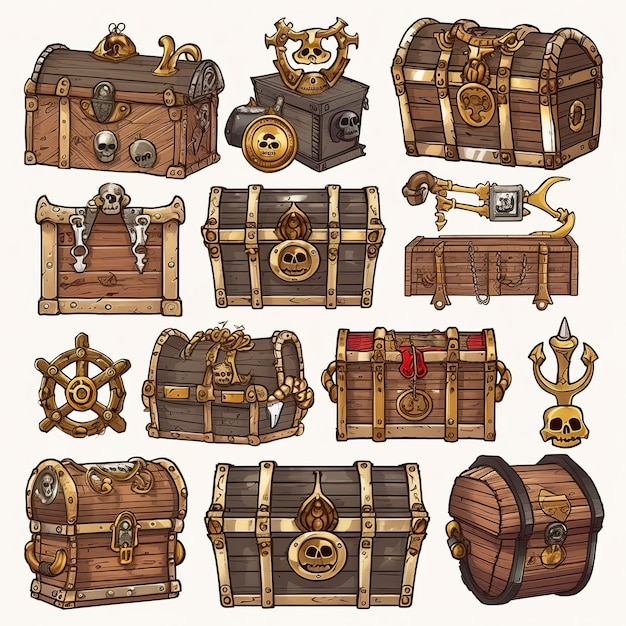 Photo pirate items painted illustrations clip art set