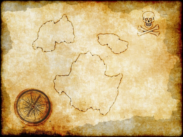 노이즈 및 긁힘이 추가된 빈티지 종이 처리의 해적 지도