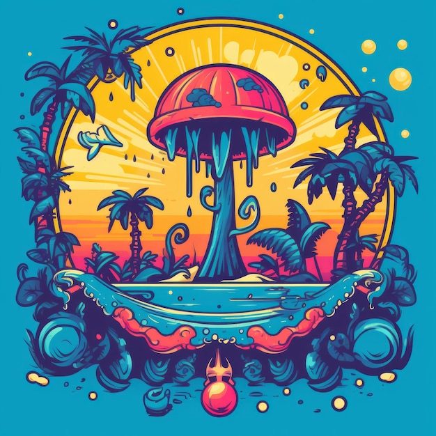 Photo pirate paradise exploring treasures amidst the psychedelic palm trees