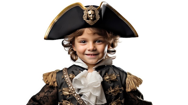 Pirate Perfection Smiling Young Boy Dressed Up for Halloween Isolated on White Background