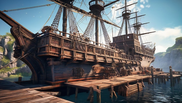 a pirate ship on the dock