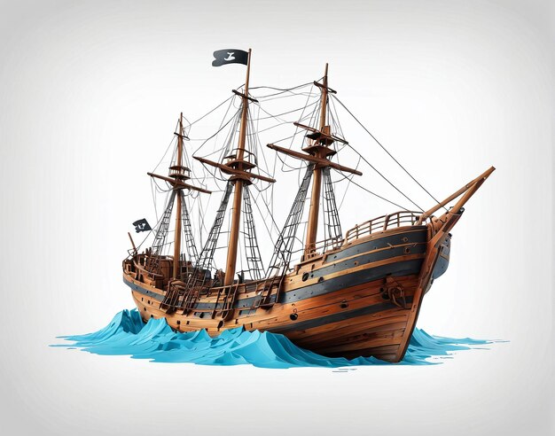 a pirate ship floating in the ocean