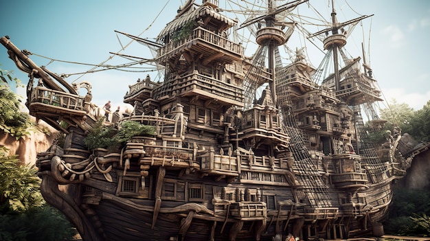 Pirate ship made of bones ai generate