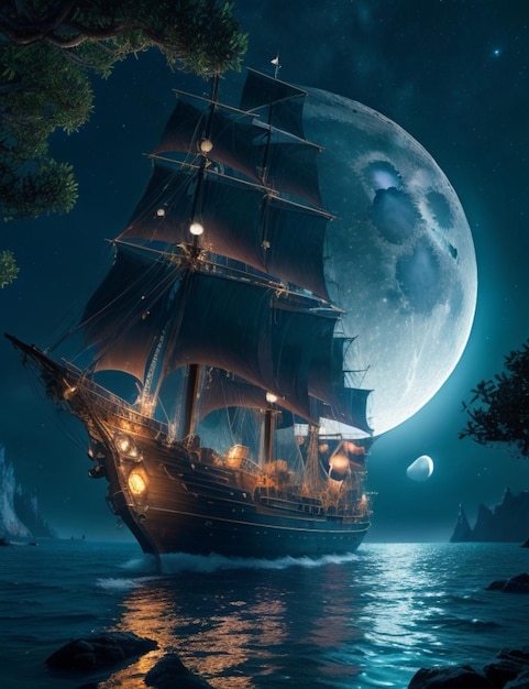 A pirate ship in the night by person