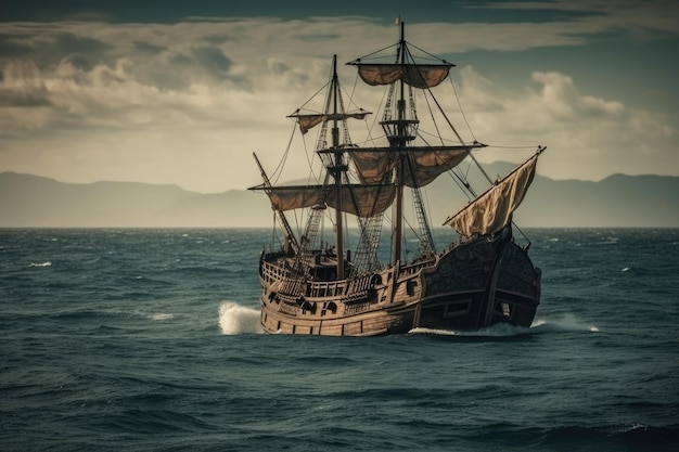 Pirate ship sailing on the high seas Generative AI