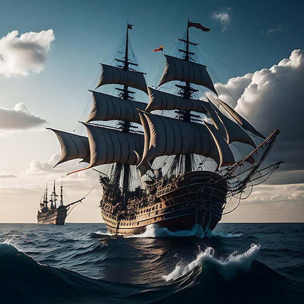 Pirate ship sailing on the sea