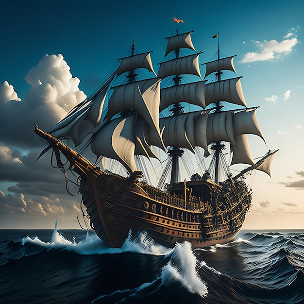Пиратский корабль, плывущий по морю