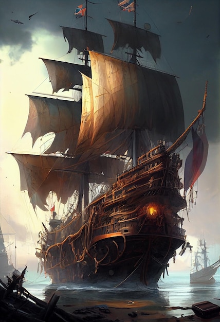 Pirate ship sails on the waves AI generated