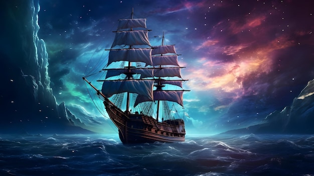 Photo pirate ship in the sea ai