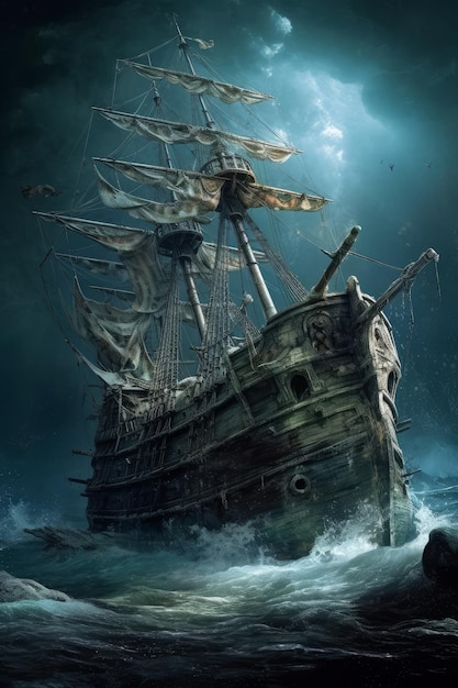 A pirate ship that is sinking