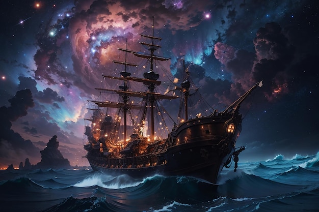 Pirate ship trapped in a cosmic maelstrom nebula