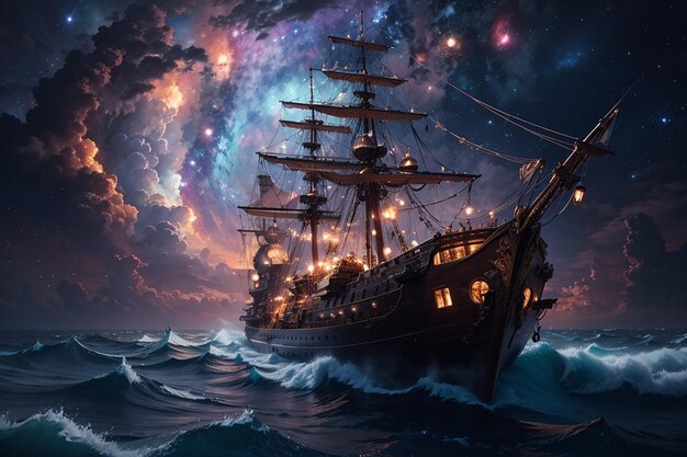 Pirate ship trapped in a cosmic maelstrom nebula