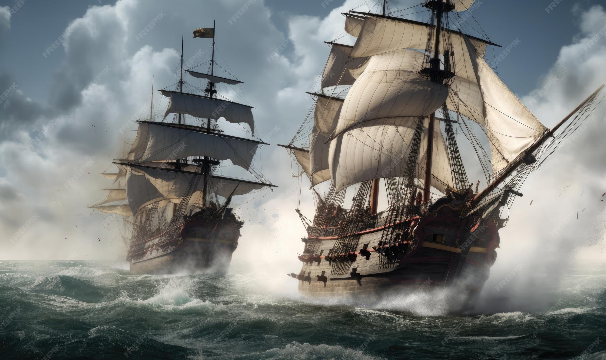 Premium AI Image | Pirate ships clash in fierce sea battle Creating 
