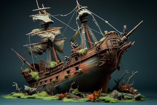 海賊難破船 美しいイラスト画像 生成AI
