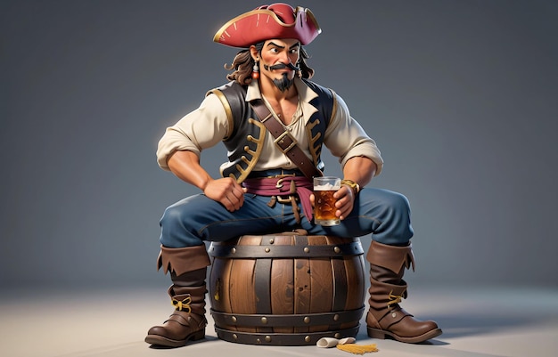 Photo a pirate sitting on top of a barrel