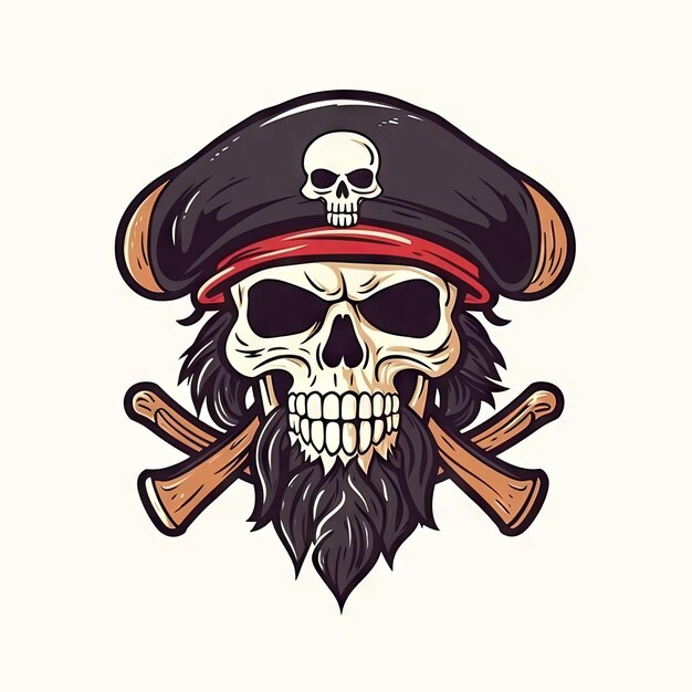 Photo pirate skull cartoon character on white background