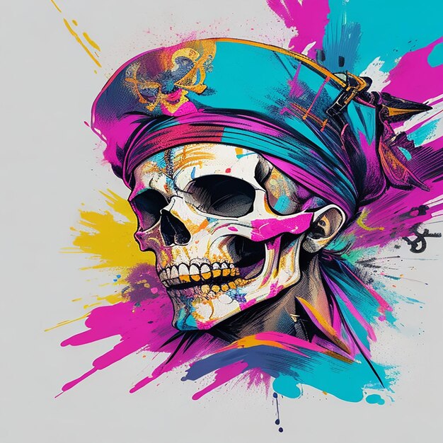 Pirate Skull Graffiti Vector TShirt Art for HighQuality Print