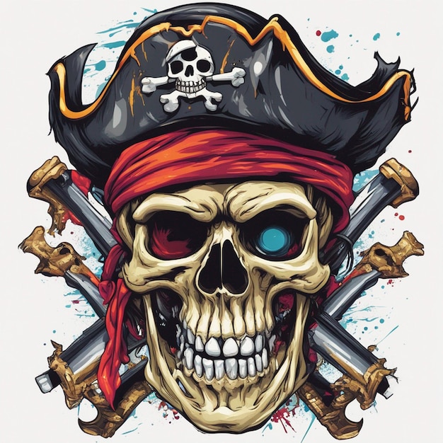 Foto arte del design della maglietta con teschio pirata