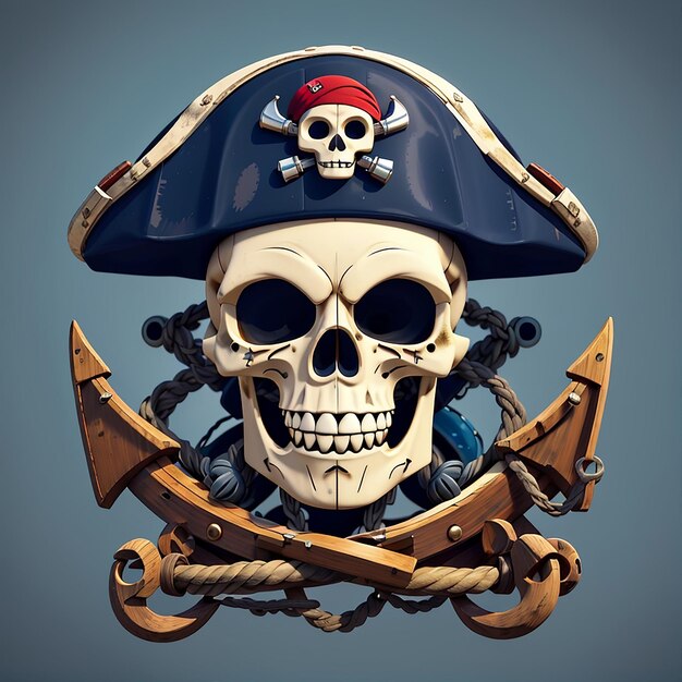 Pirate Skull With Anchor Cartoon Vector Icon Illustration Skull Pirate Icon Concept Isolated Premium Vector Flat Cartoon Style