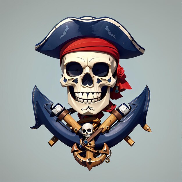 Pirate Skull With Anchor Cartoon Vector Icon Illustration Skull Pirate Icon Concept Isolated Premium Vector Flat Cartoon Style