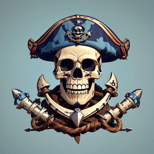 Pirate Skull With Anchor Cartoon Vector Icon Illustration Skull Pirate Icon Concept Isolated Premium Vector Flat Cartoon Style