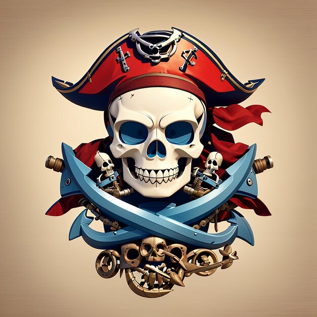 Photo pirate skull with anchor cartoon vector icon illustration skull pirate icon concept isolated premium vector flat cartoon style