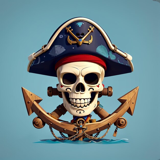 Pirate Skull With Anchor Cartoon Vector Icon Illustration Skull Pirate Icon Concept Isolated Premium Vector Flat Cartoon Style