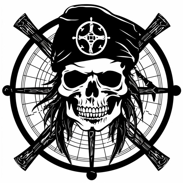 Пиратский череп со скрещенными мечами и шляпой в круге, генеративный ай