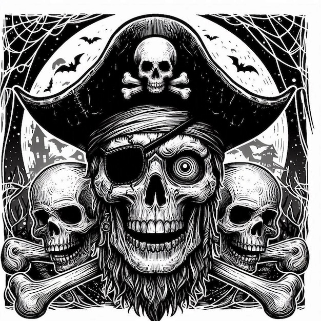 pirate skull with eye patch and crossbones