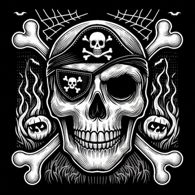 pirate skull with eye patch and crossbones