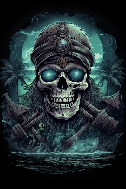 A pirate skull with a hat and a skull on it.