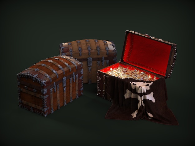 Pirate treasure chests. 3d illustration