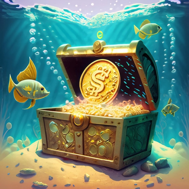 Pirate treasure gold coins under the sea