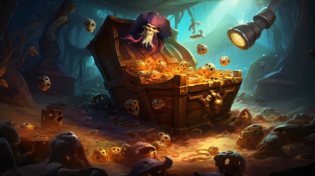 Photo a pirate treasure under the sea