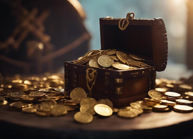 Photo a pirate treasure with gold coins