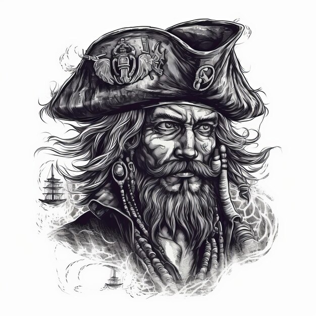 Photo pirate vector illustration for t shirt drawn in adobe illustrator