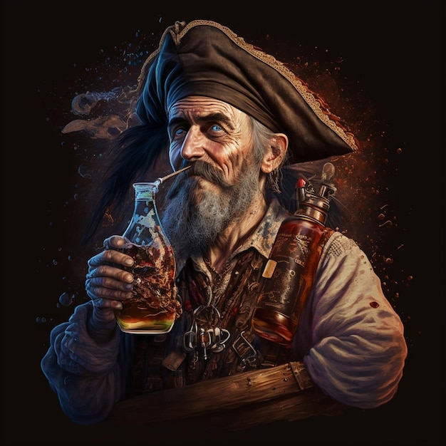 pirate with a bottle of rum