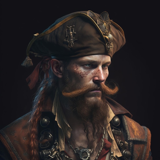 A pirate with a hat and a gold coin on it