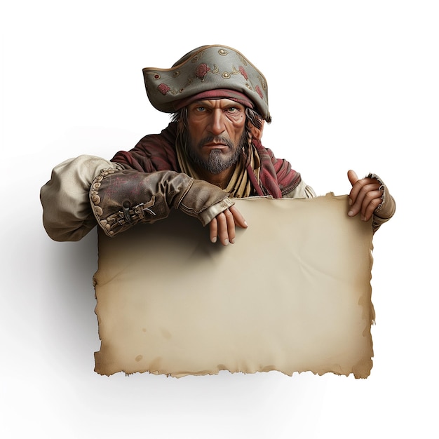 Pirate with medieval banner with blank space for text