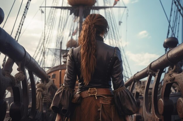 Pirate woman captain aboard pirate ship Generate Ai