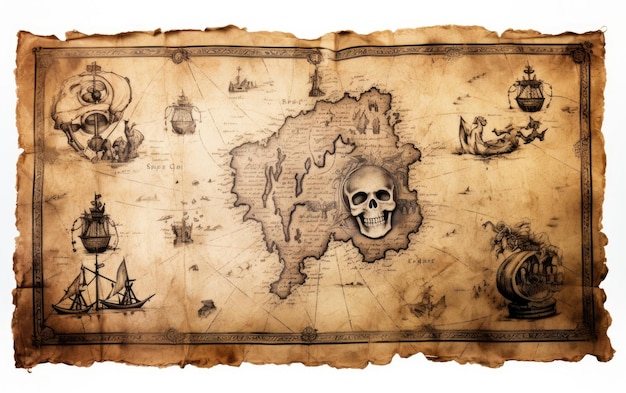 Piraten schatkaart voor speelgoed met gemarkeerde paden en mysterie