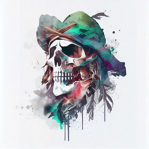 Piratenschedel Dubbele belichting aquarel skelet hoofd Halloween concept Generatieve AI