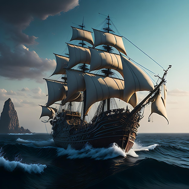 Piratenschip dat op het zeeschip vaart