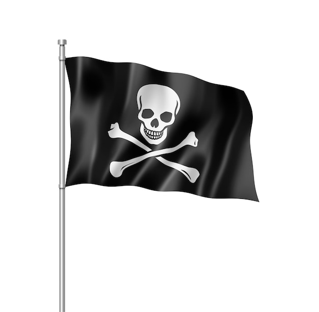 Piratenvlag, Jolly Roger, driedimensionaal renderen, geïsoleerd op wit