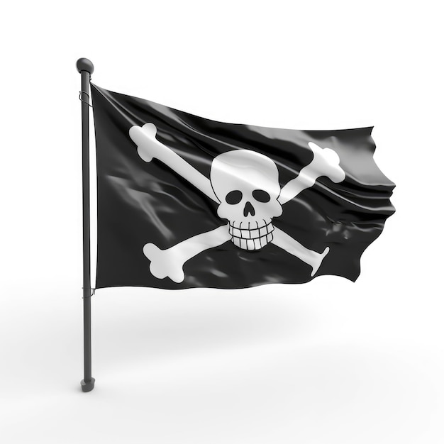 Piratenvlag met een schedel en gekruiste knekels over wit