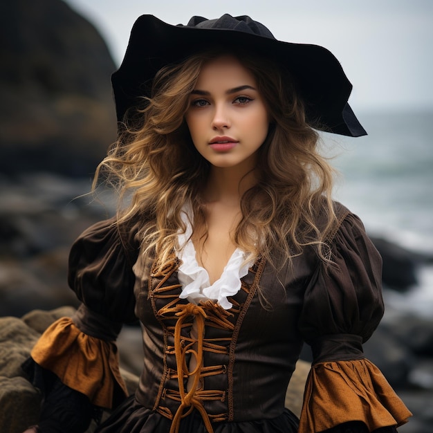 Foto pirati dei caraibi vestito corsari ragazze carine rapinatori banditi donna capitano capitano pirata epoca vittoriana vestito autentico folklore leggenda marinai sotto vela abiti da vela tricorno