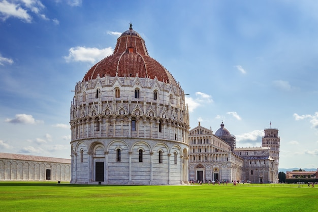 The Pisa Baptistery, the Cathedral and Leaning Tower of Pisa