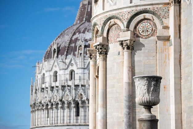 Pisa dome and leaning tower close up detail view