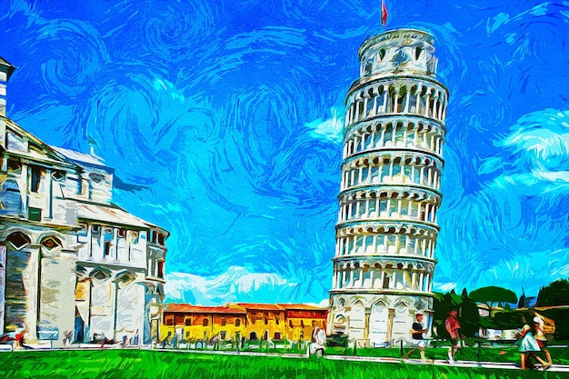 Foto paesaggio a olio di pisa, italia