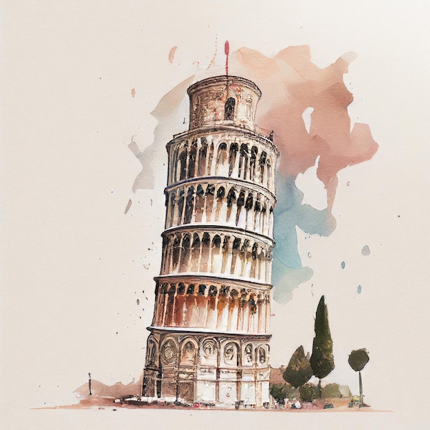 Pisa Tower in watercolor style by Generative AI